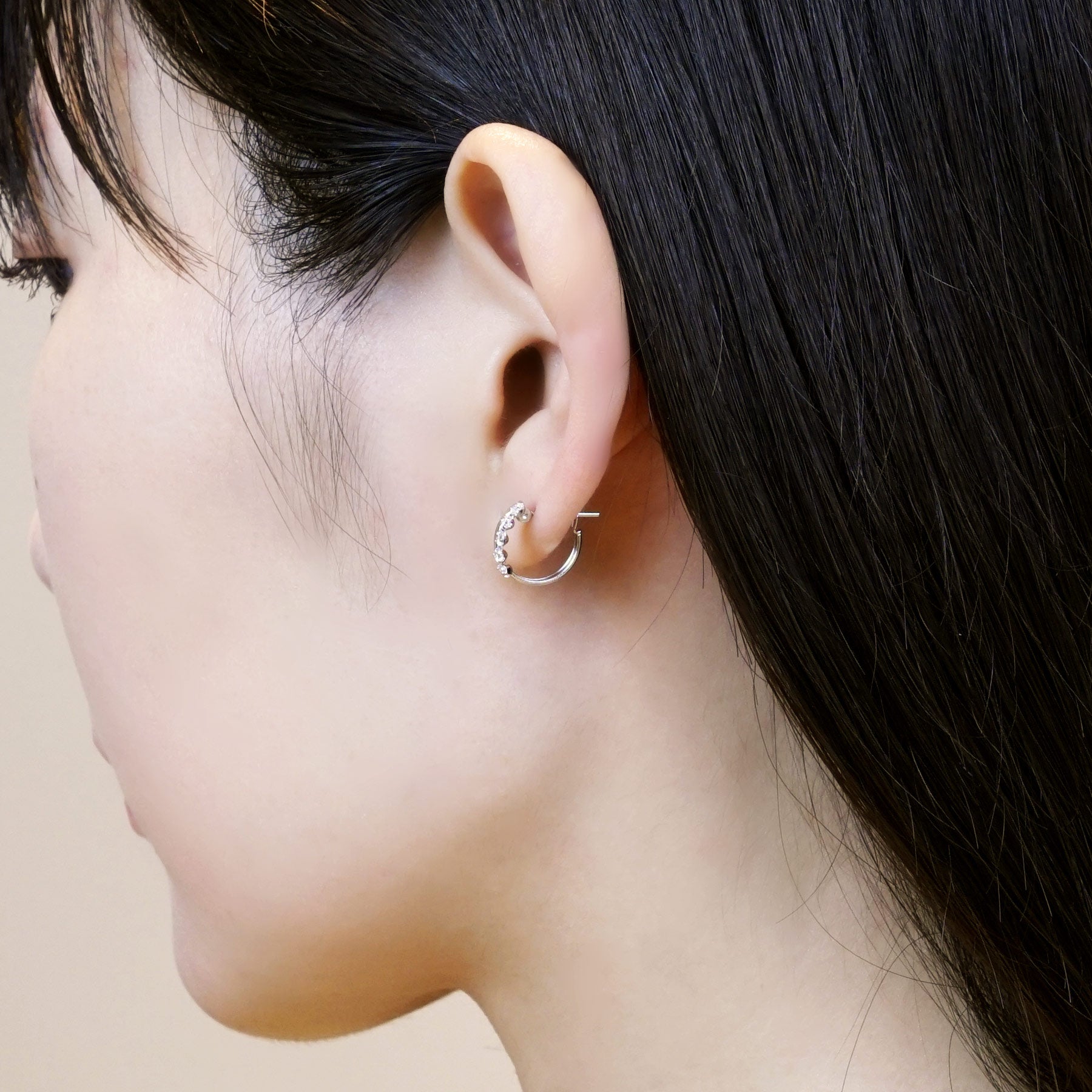 14K/10K White Gold Cubic Zirconia Hoop Earrings - Model Image