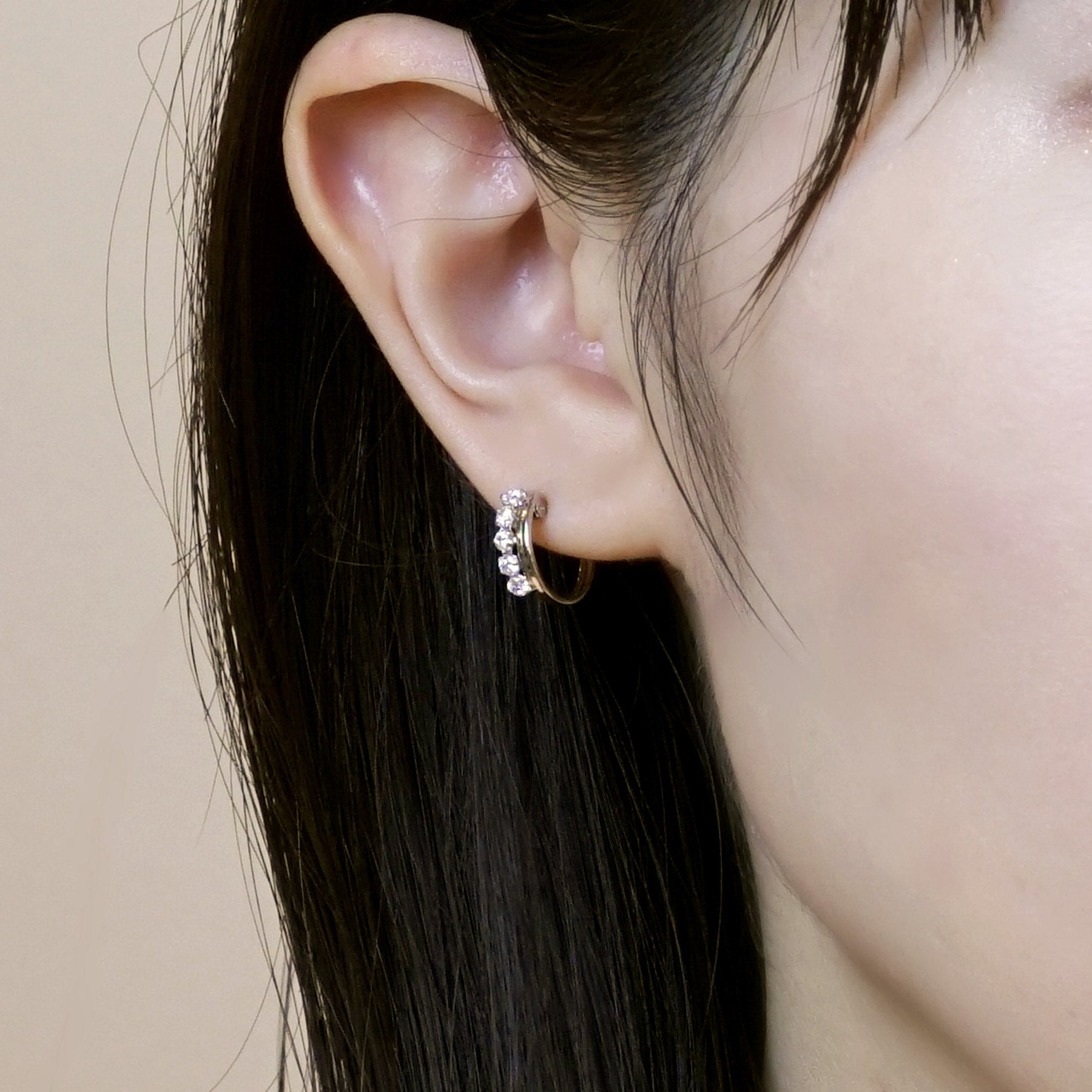 14K/10K White Gold Cubic Zirconia Hoop Earrings - Model Image